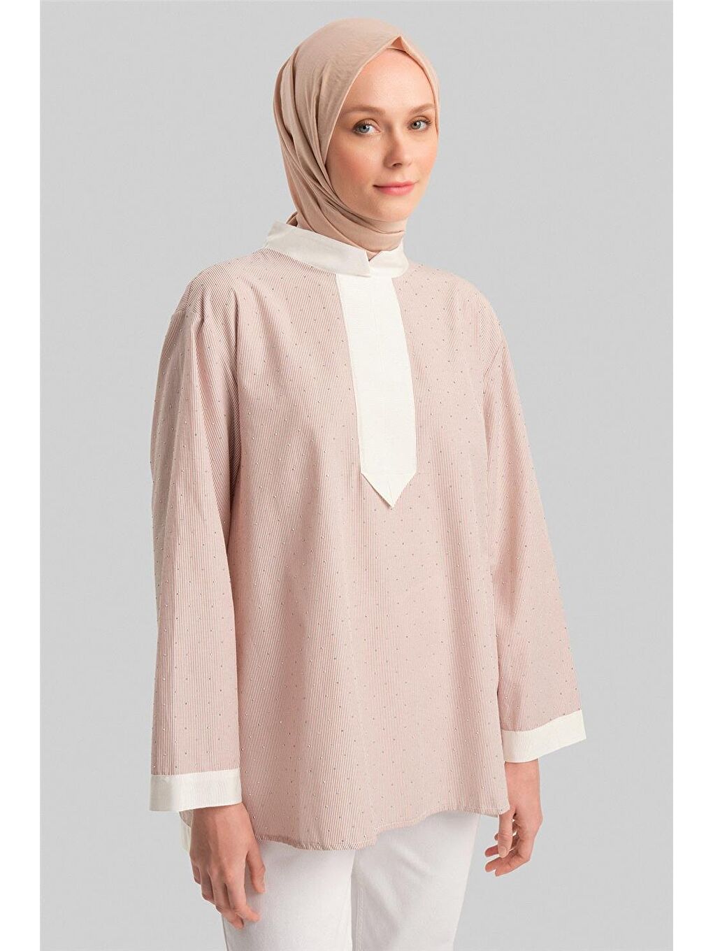 Kahverengi Grogrenli Ve Taşlı Çizgili Gömlek 24Y3556 Camel