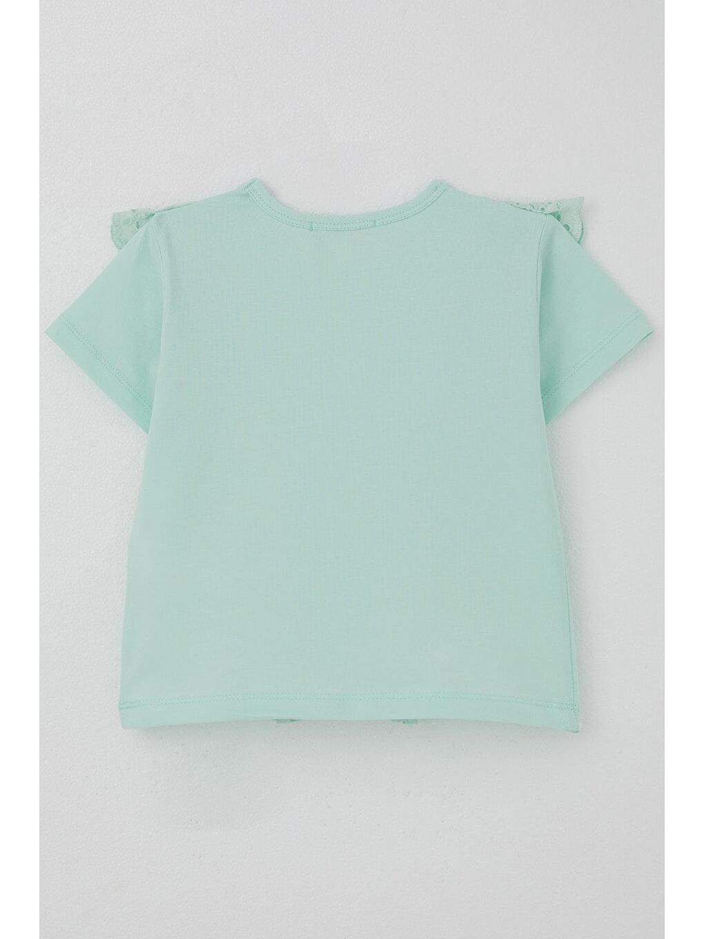 Turkuaz Kız Çocuk Tişört Güpürlü Çiçekleri Nakışlı Su Yeşili (1.5-5 Yaş)-1