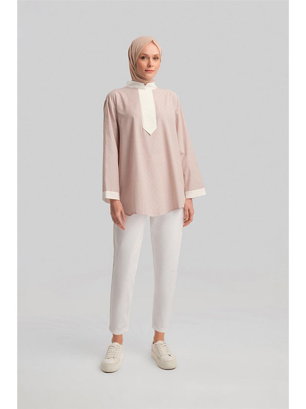 Kahverengi Grogrenli Ve Taşlı Çizgili Gömlek 24Y3556 Camel-1