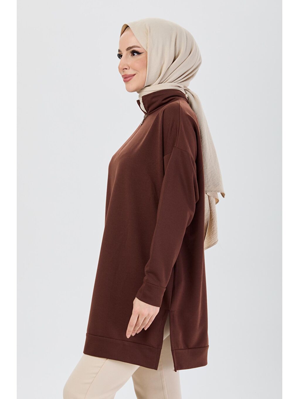 Hakim Yaka Kadın Kahverengi Sweat - 13097-2