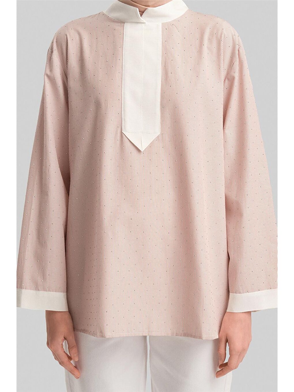 Kahverengi Grogrenli Ve Taşlı Çizgili Gömlek 24Y3556 Camel-4