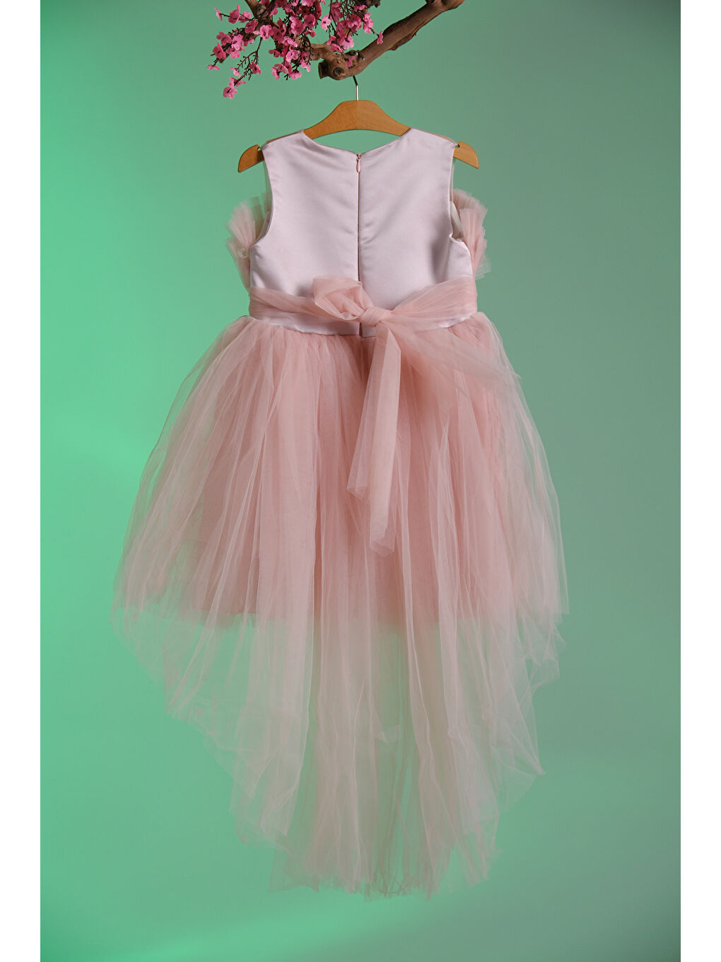 Pembe Gümüş Simli Kemer Detaylı Kız Çocuk Abiye ABY.2216-4