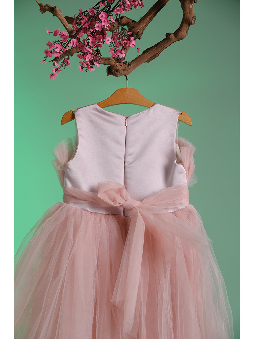 Pembe Gümüş Simli Kemer Detaylı Kız Çocuk Abiye ABY.2216-5