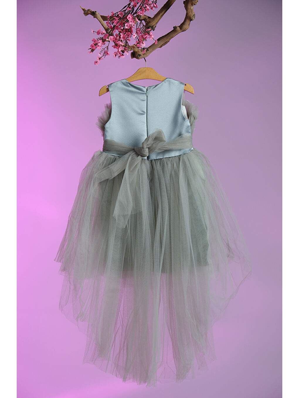 Mavi Gümüş Simli Kemer Detaylı Kız Çocuk Abiye ABY.2216-3