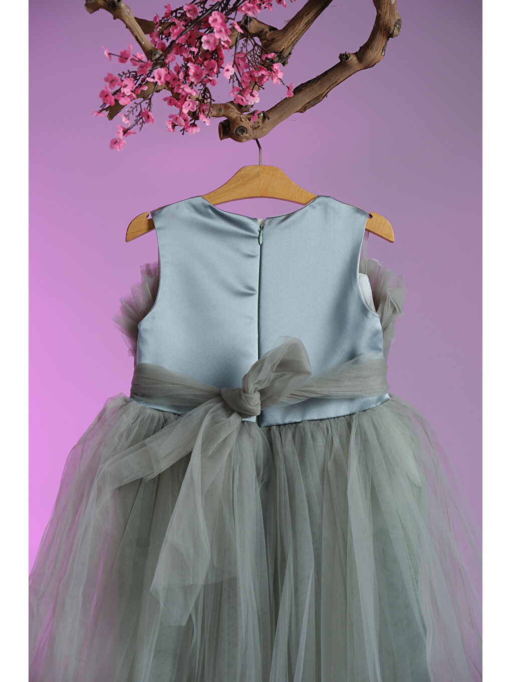 Mavi Gümüş Simli Kemer Detaylı Kız Çocuk Abiye ABY.2216-4