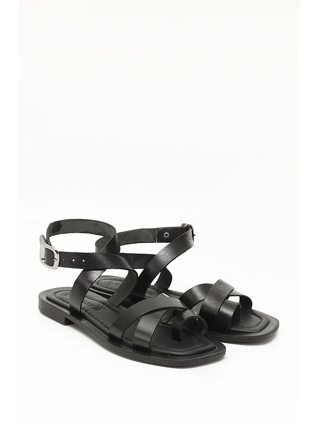 Mor Kadın ZÜMRÜT-SİYAH Parmak Arası Bilek Bağlı Hakiki Deri Sandalet-1