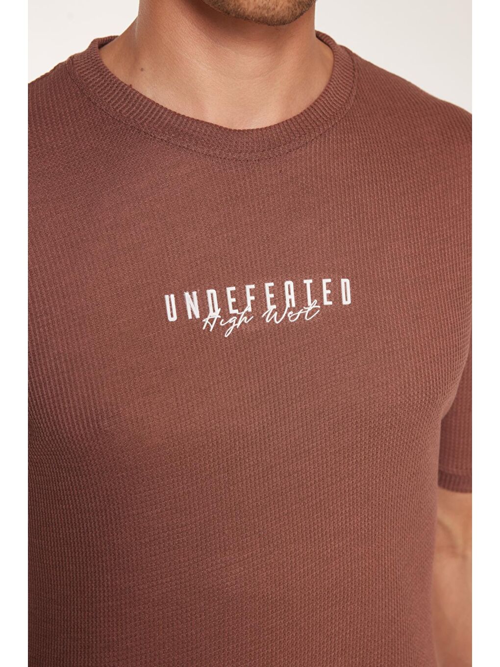 Pembe Erkek Standart Fit Pamuklu Düz Basic Bisiklet Yaka Baskılı Gül Kurusu Tişört-2