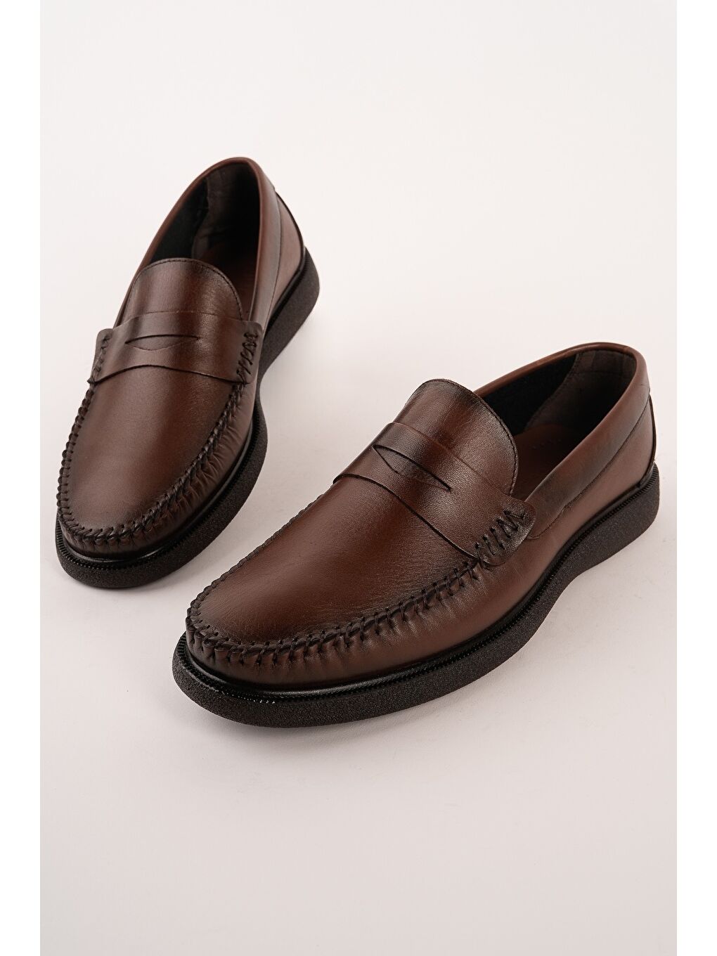 Kahverengi GENTZ Hakiki Deri Rahat Taban Erkek Günlük Klasik Loafer Ayakkabı-1