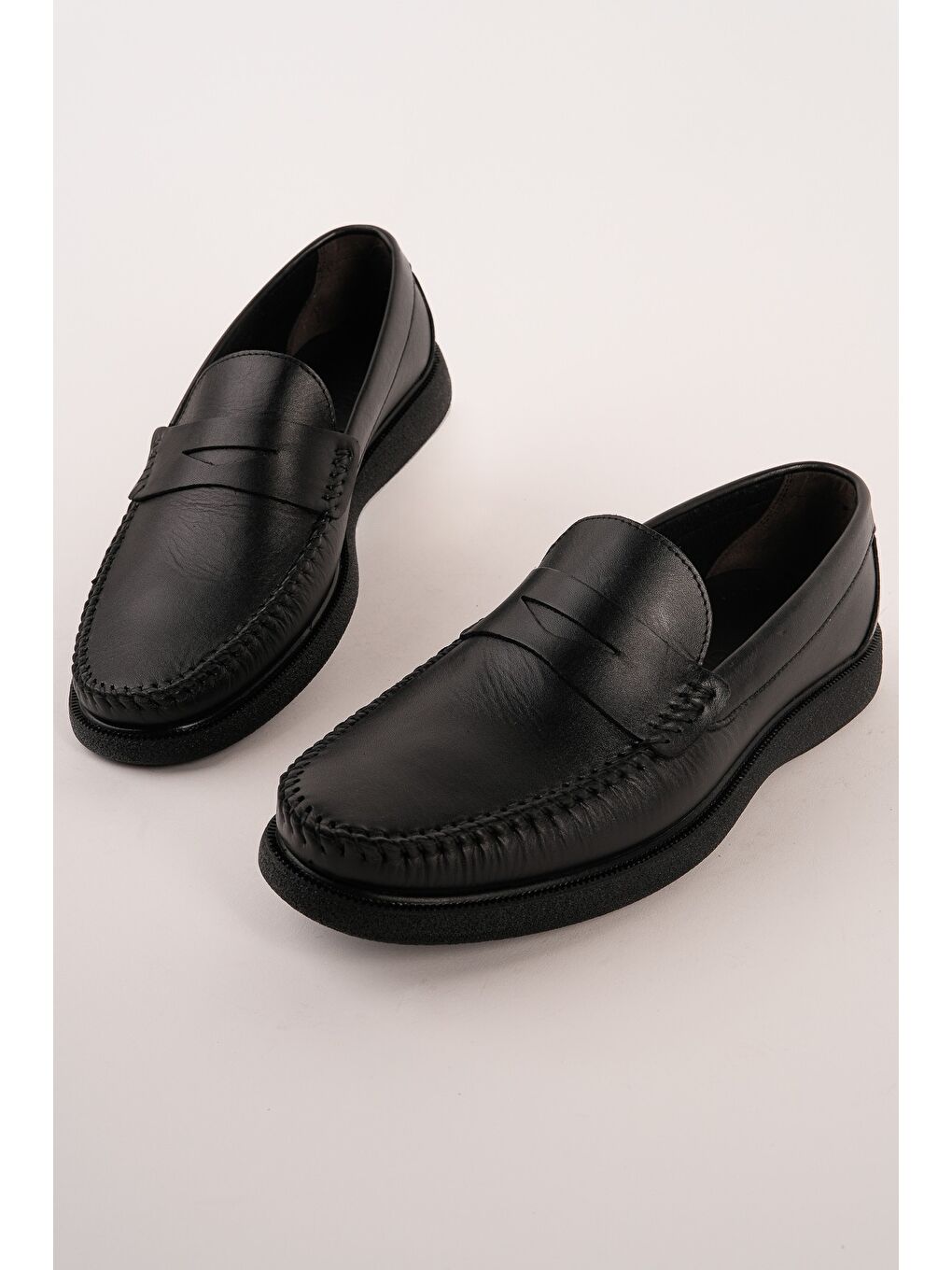 Siyah GENTZ Hakiki Deri Rahat Taban Erkek Günlük Klasik Loafer Ayakkabı-1