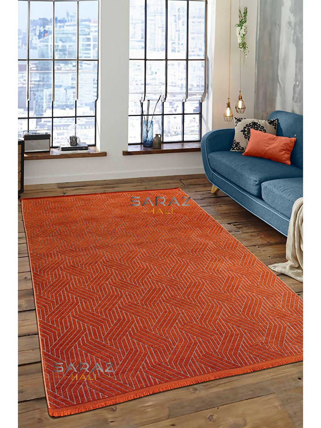 Kahverengi Bohem Saçaklı Kaymaz Kilim Kiremit 100x300