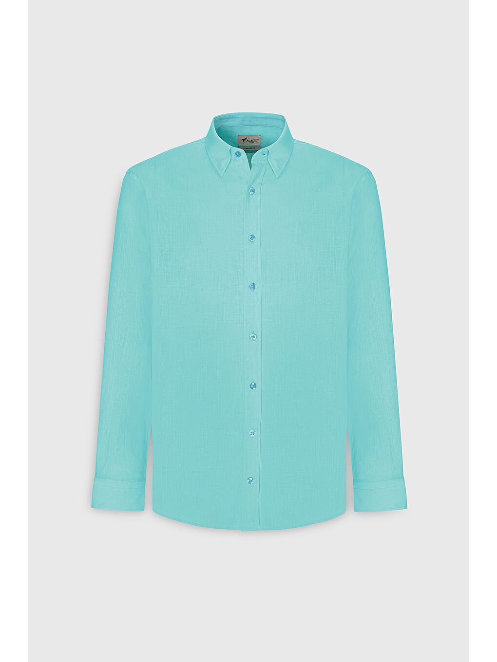 Erkek Turkuaz Comfort Fit Rahat Kesim Gizli Düğme Yaka %100 Pamuk Flamlı Gömlek-5