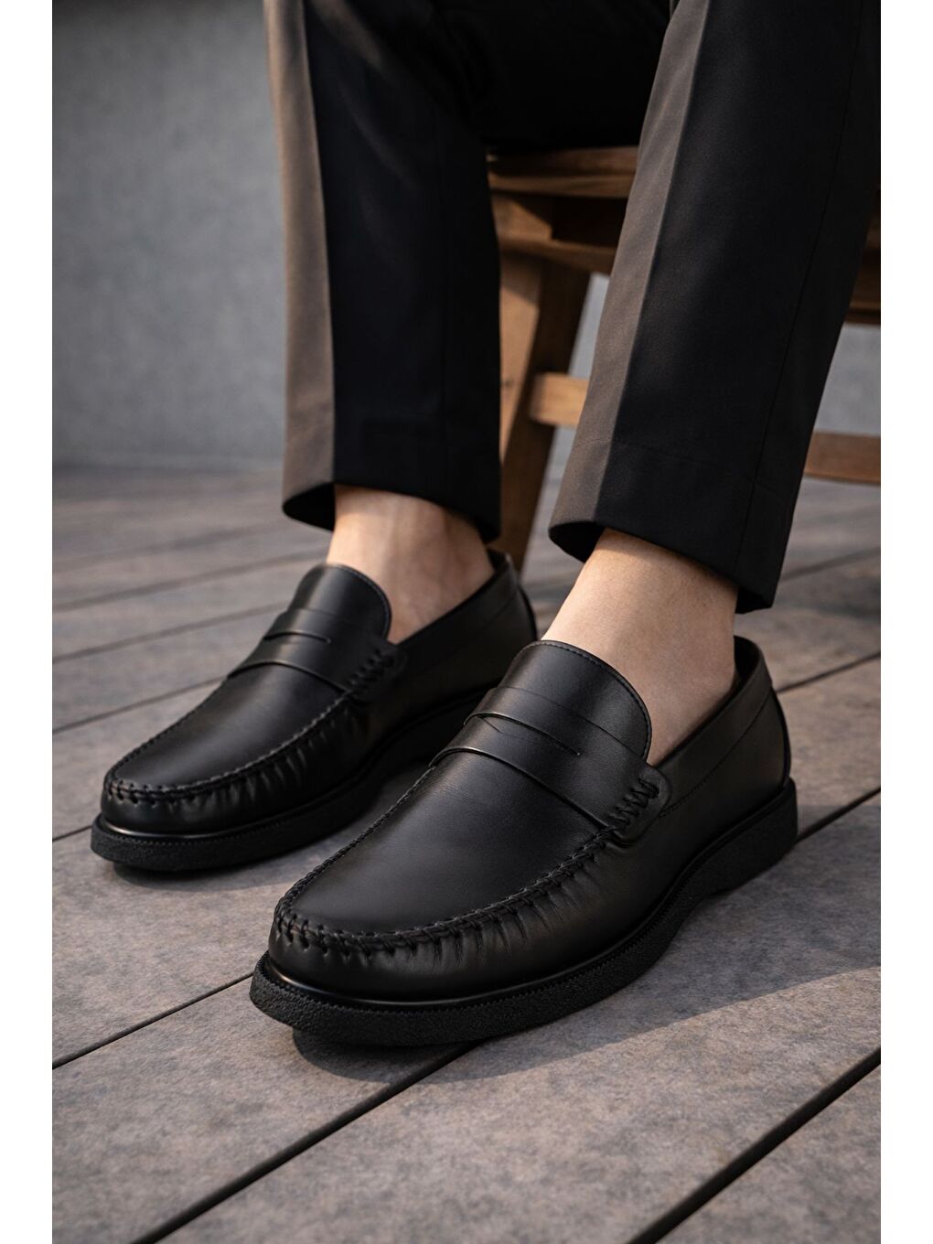 Siyah GENTZ Hakiki Deri Rahat Taban Erkek Günlük Klasik Loafer Ayakkabı-6