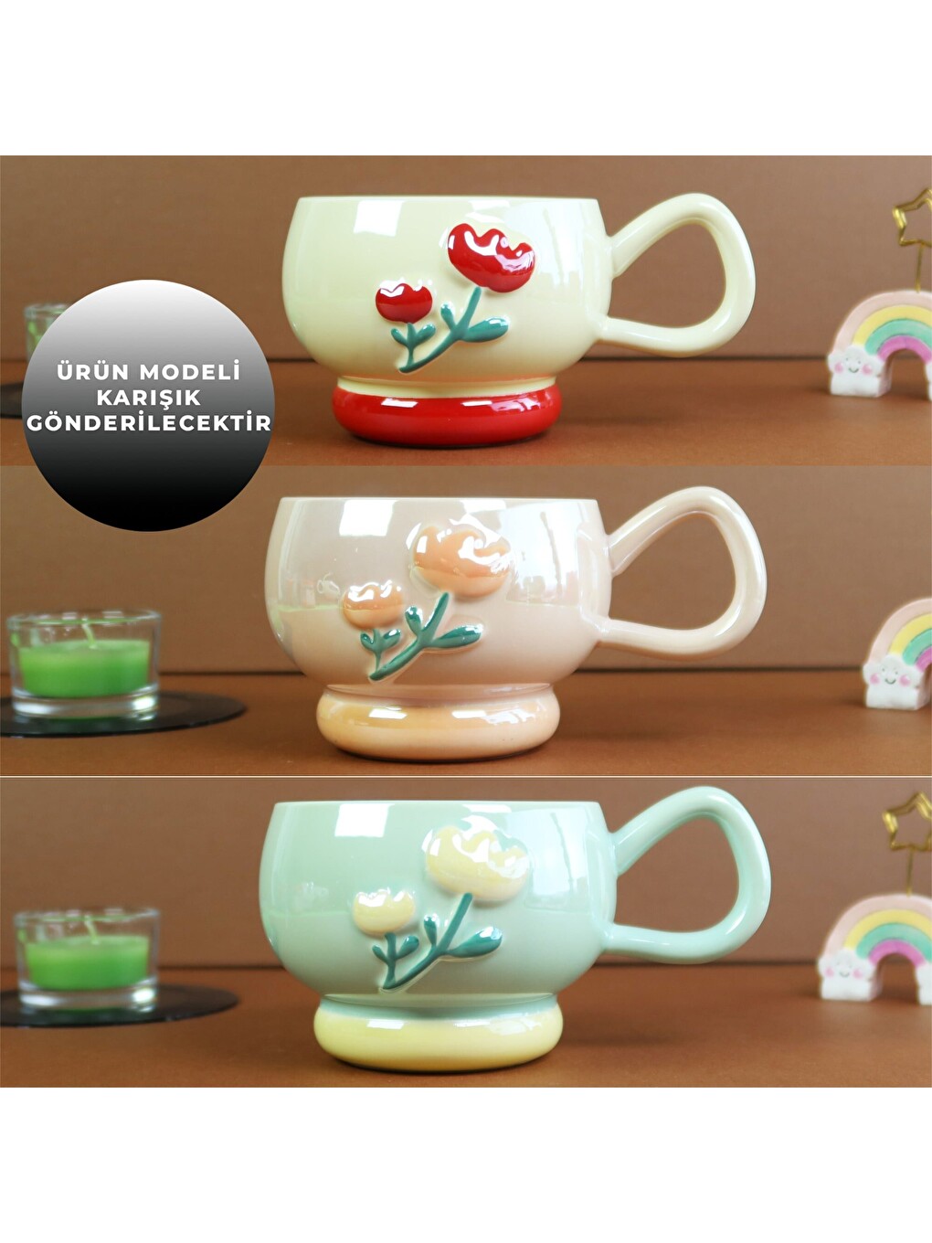 Karışık Pastel Çiçek Seramik Kahve Kupası BM-2364