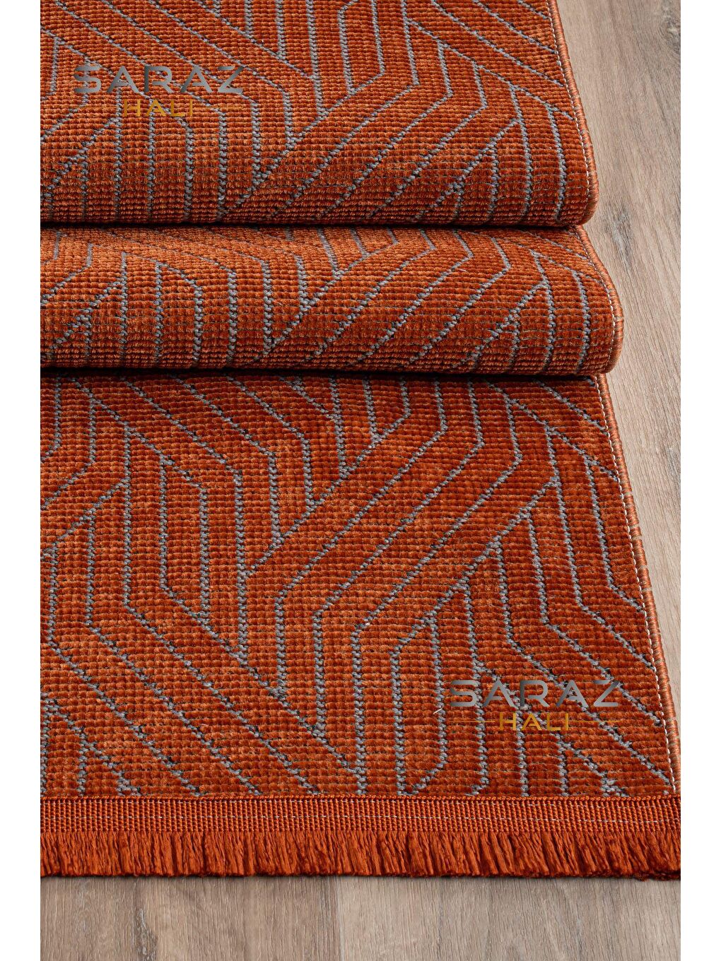 Kahverengi Bohem Saçaklı Kaymaz Kilim Kiremit 100x300-2