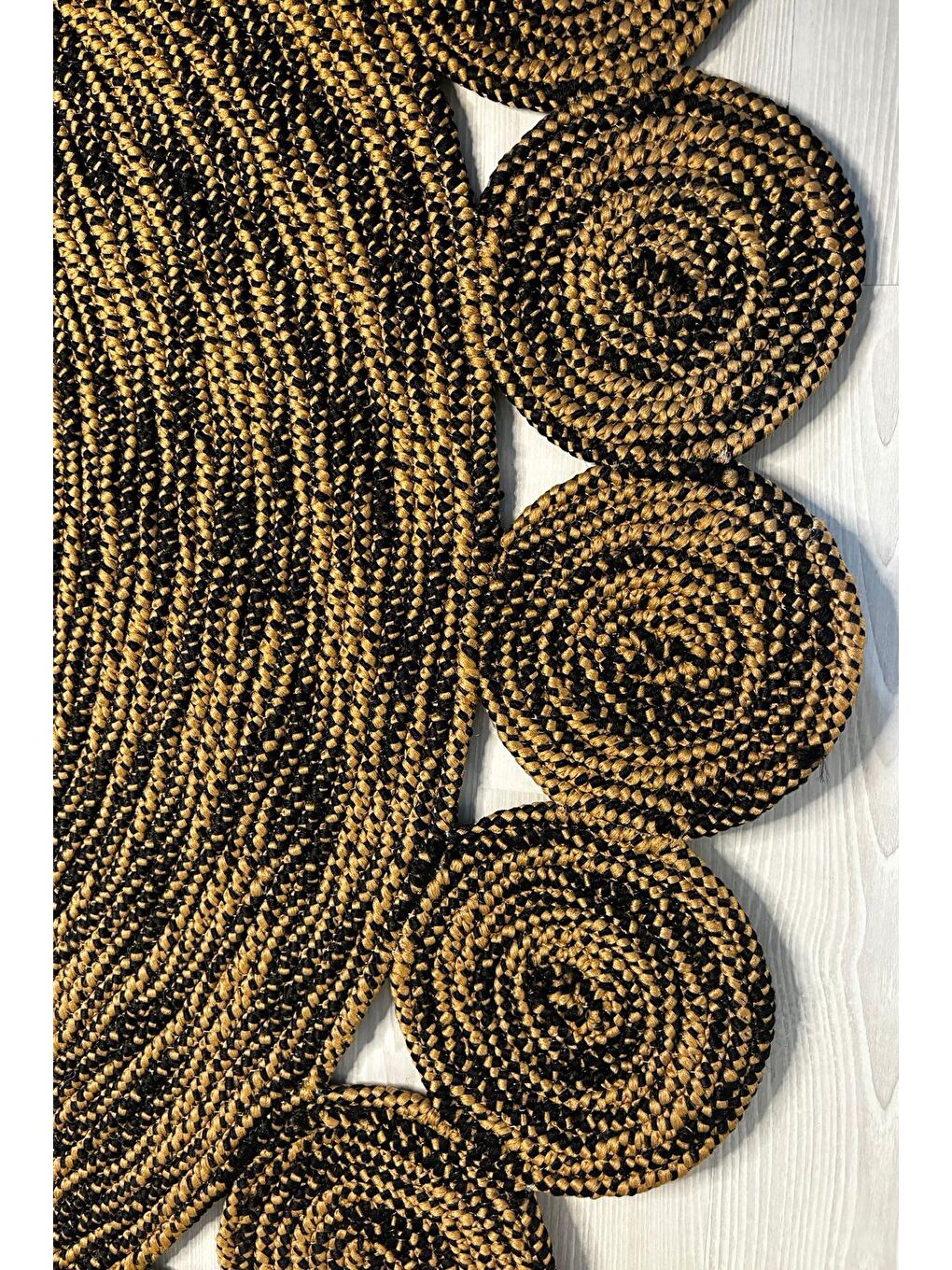 Bej Natural Jüt Halı El Dokuma Hasır Yolluk Bohem Jüt Kilim HMFJUT812 140 x 140 cm-3