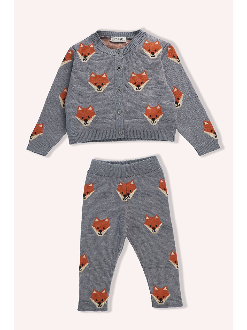 Gri Kız Çocuk Tilki Desenli 2'li Triko Takım