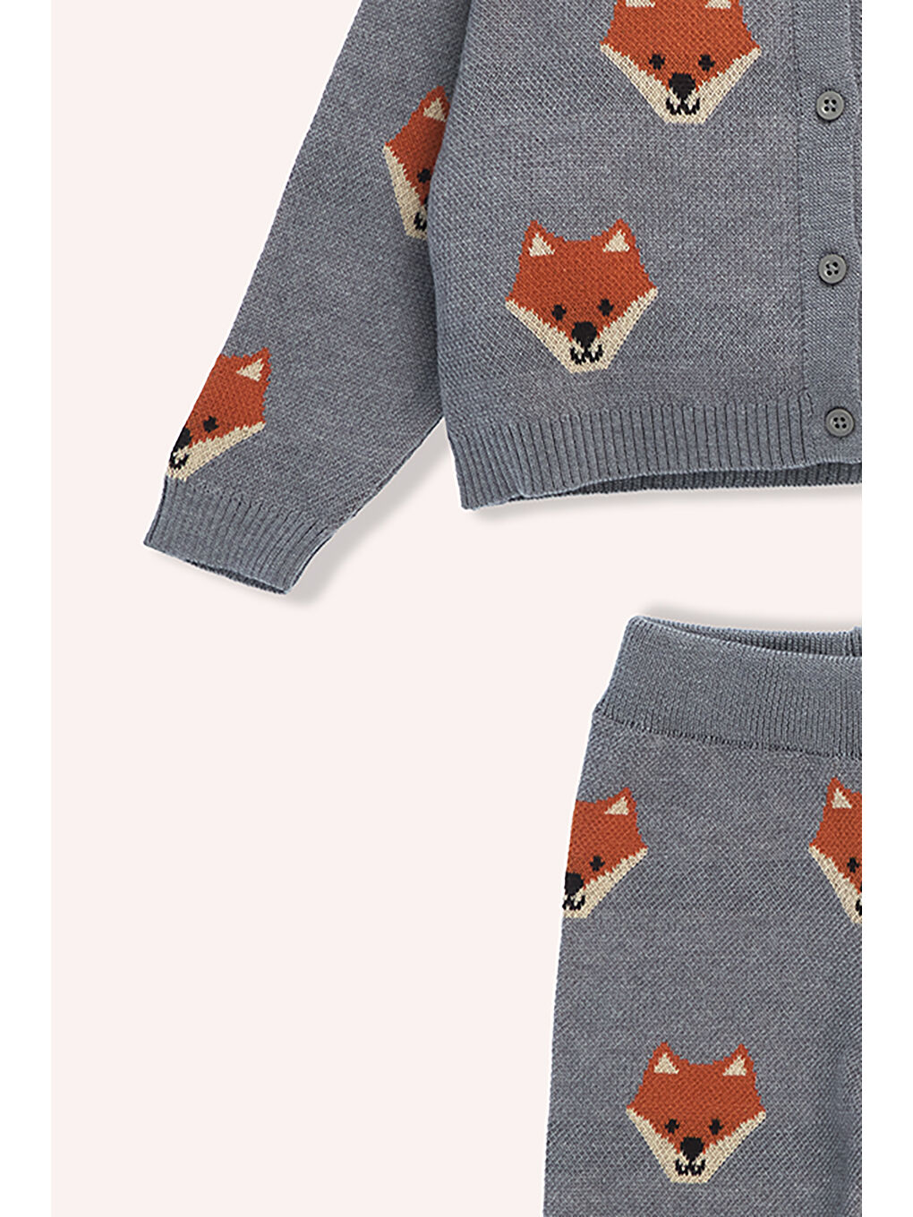 Gri Kız Çocuk Tilki Desenli 2'li Triko Takım-1