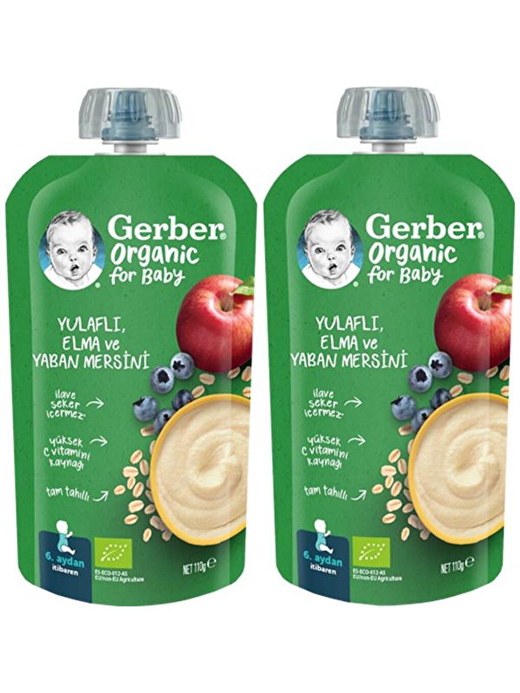 Gerber Renksiz Organic Yulaflı Elma ve Yaban Mersini Püresi 110g? x 2 Adet - 1