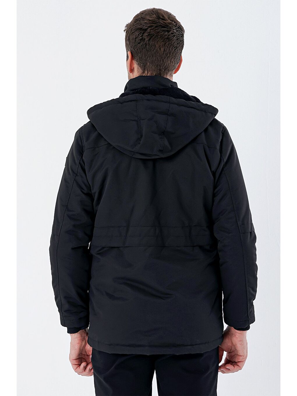 Siyah Gabardin Hakim Yaka Astarlı Slim Fit Dar Kesim Klasik Kaban 1008235157-5