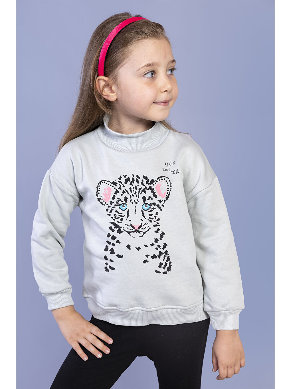 Toontoykids Gri Kız Çocuk Baskılı Balıkçı Yaka Pamuklu Sweatshirt