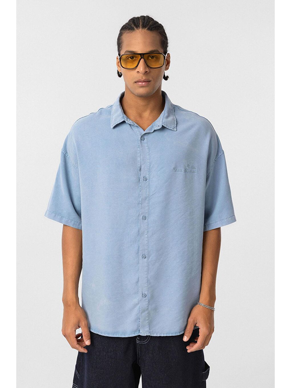 Arka Baskılı Oversize Gömlek Mavi