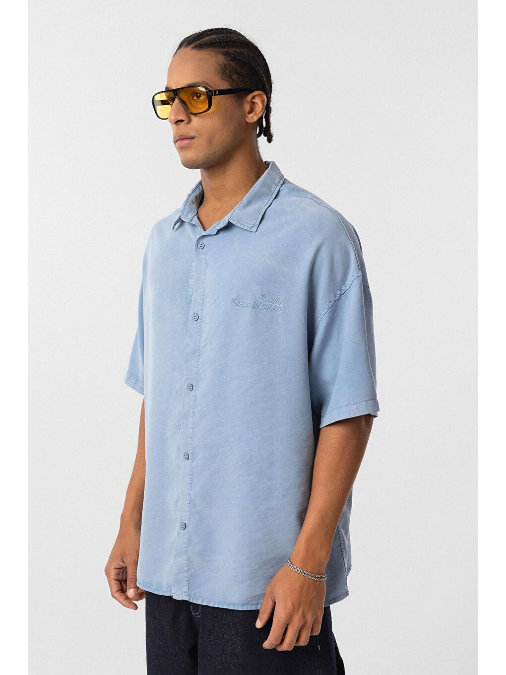 Arka Baskılı Oversize Gömlek Mavi-1