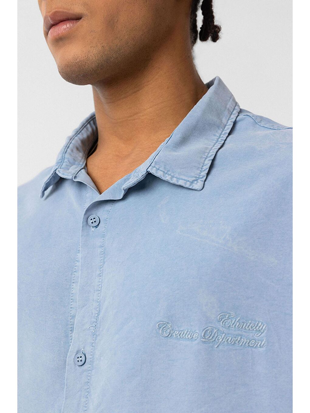 Arka Baskılı Oversize Gömlek Mavi-2