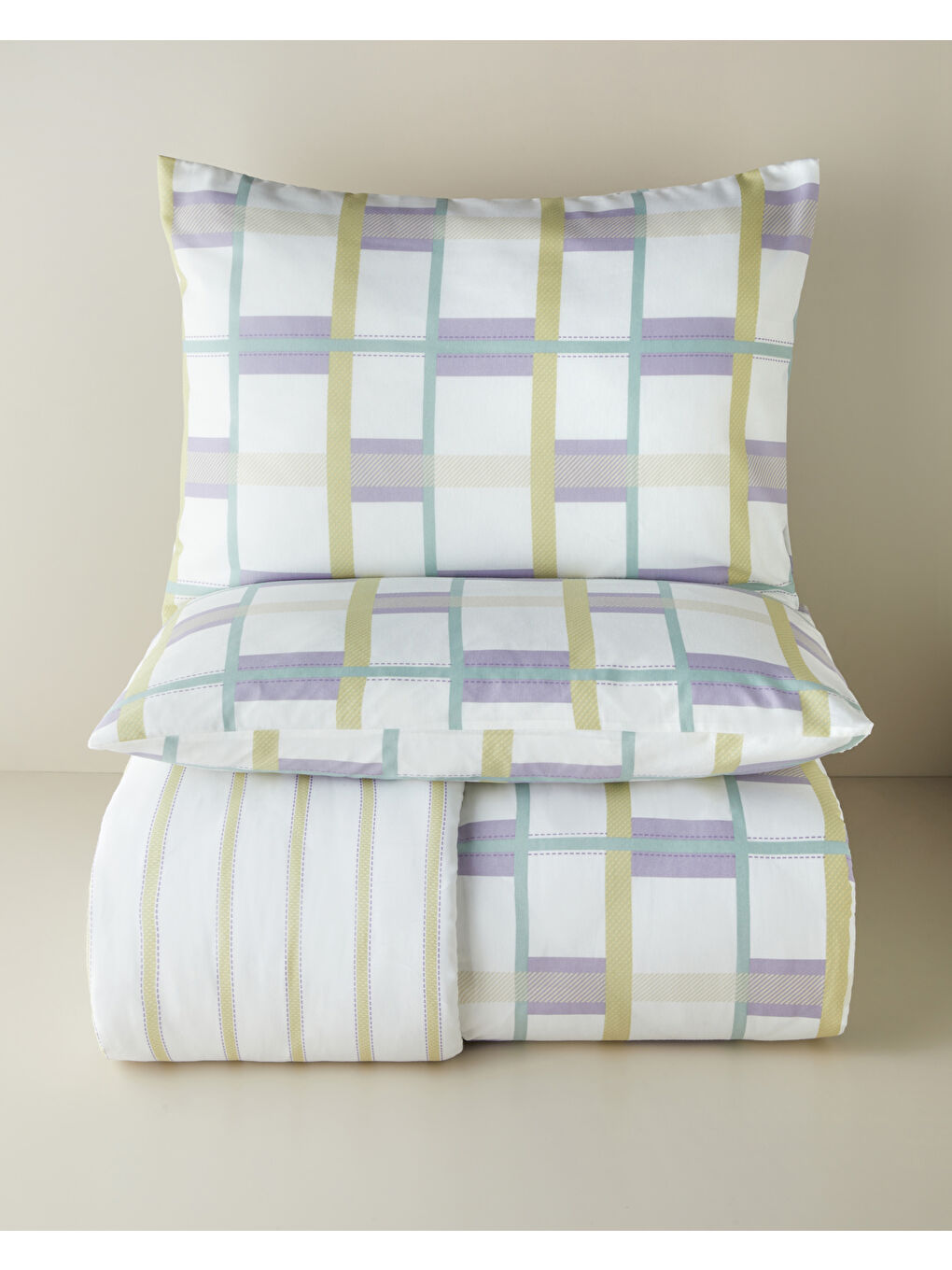 Pop Grid Kolay Ütülenir Çift Kişilik Nevresim Seti 200x220 cm Lila-Yeşil