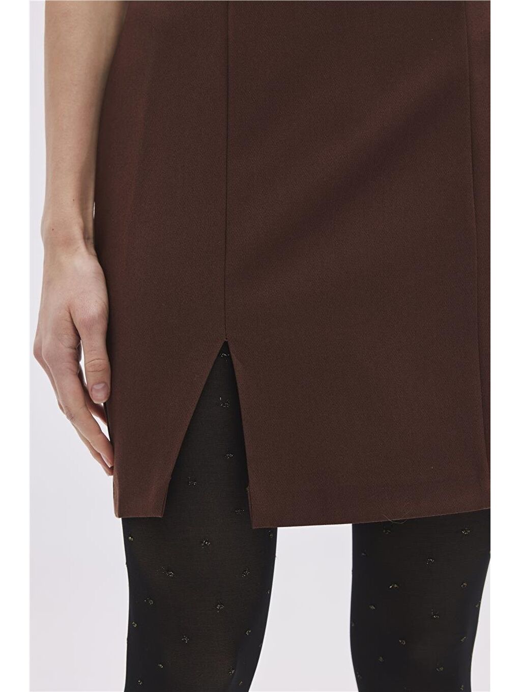 Kahverengi Kolsuz Mini Elbise-3