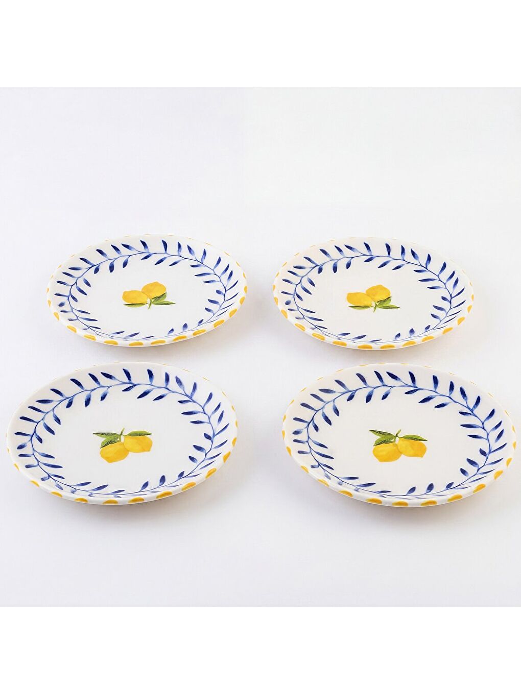 Ekru Limon Desenli 4lü Porselen Tatlı Tabağı Seti 17 cm-2