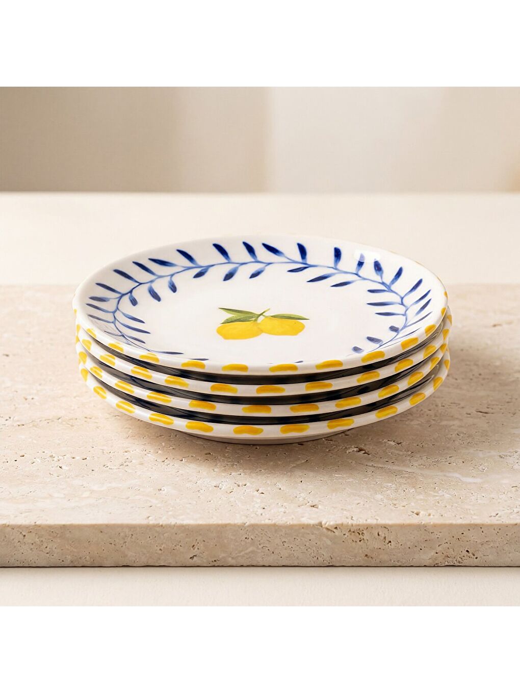 Ekru Limon Desenli 4lü Porselen Tatlı Tabağı Seti 17 cm-3