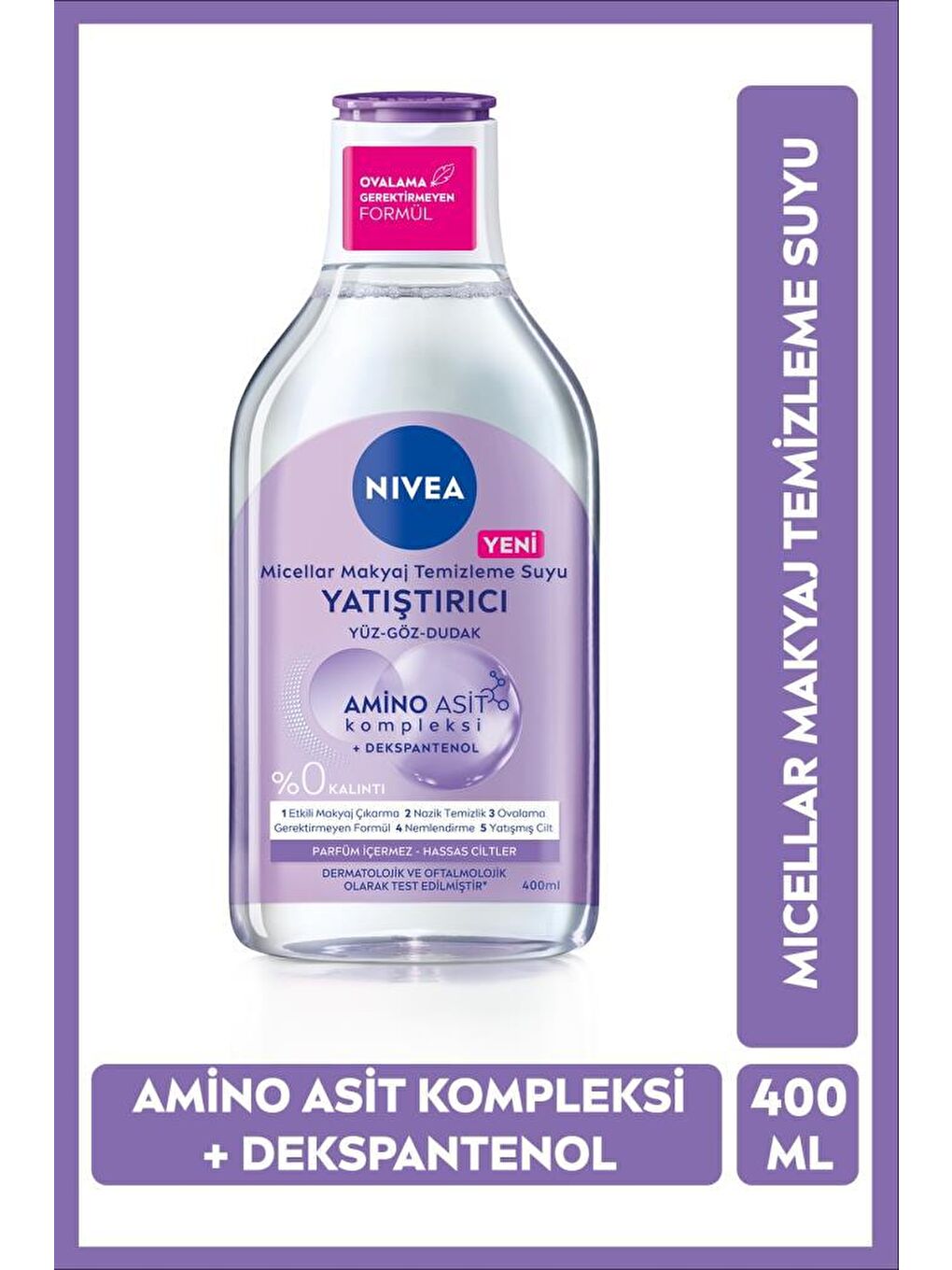 NIVEA Şeffaf Micellar Makyaj Temizleme Suyu Hassas Cilt 400 ml, Yüz, Göz Ve Dudak Temizleme