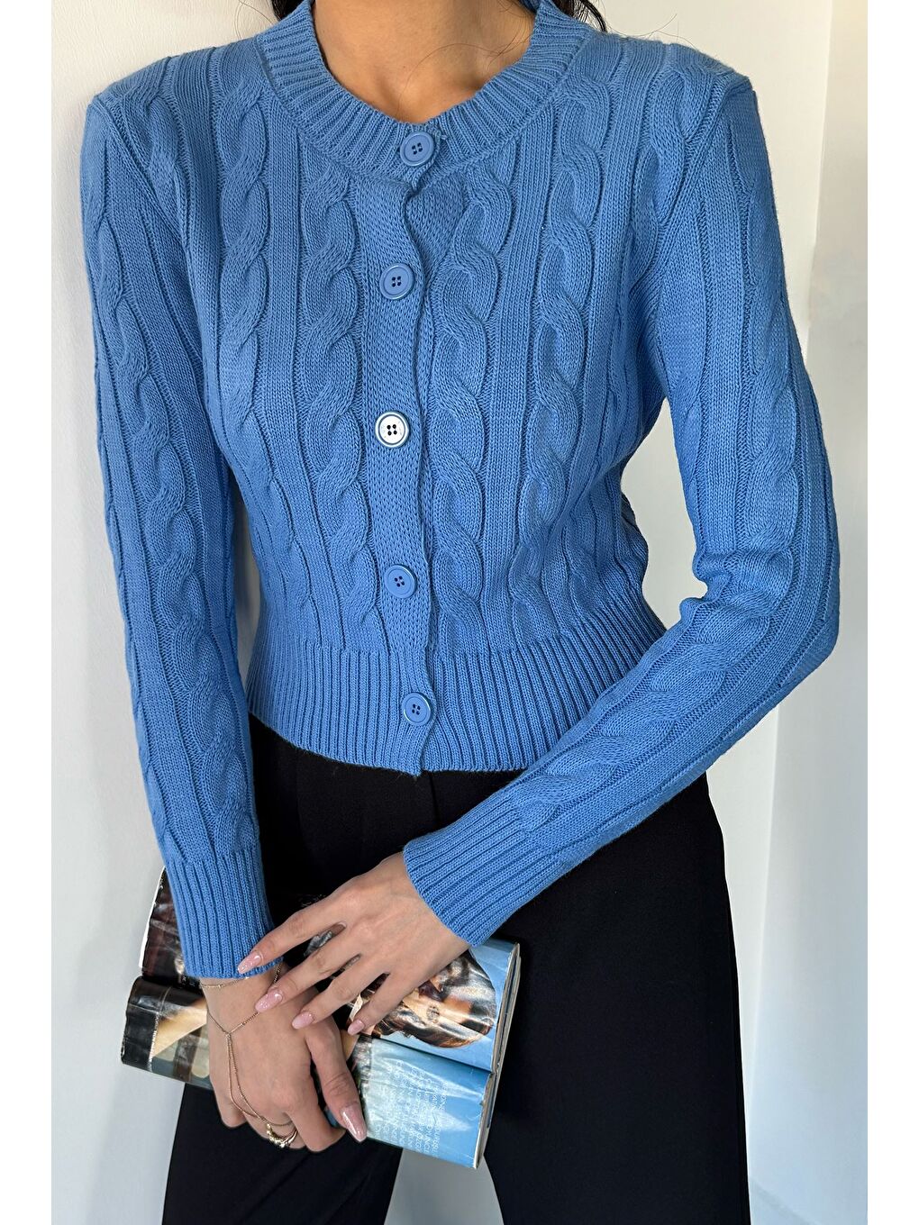 İndigo Örgü Desenli Kadın Triko Hırka (s,m,l Uyumludur)-1