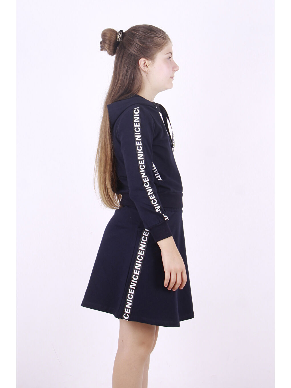 Lacivert Kız Çocuk Nice Şeritli Etekli Takım-1