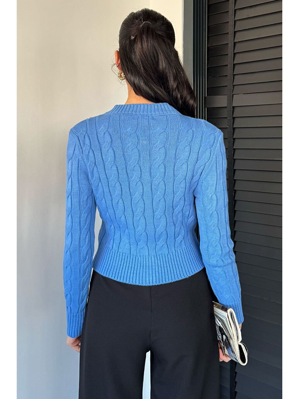 İndigo Örgü Desenli Kadın Triko Hırka (s,m,l Uyumludur)-3