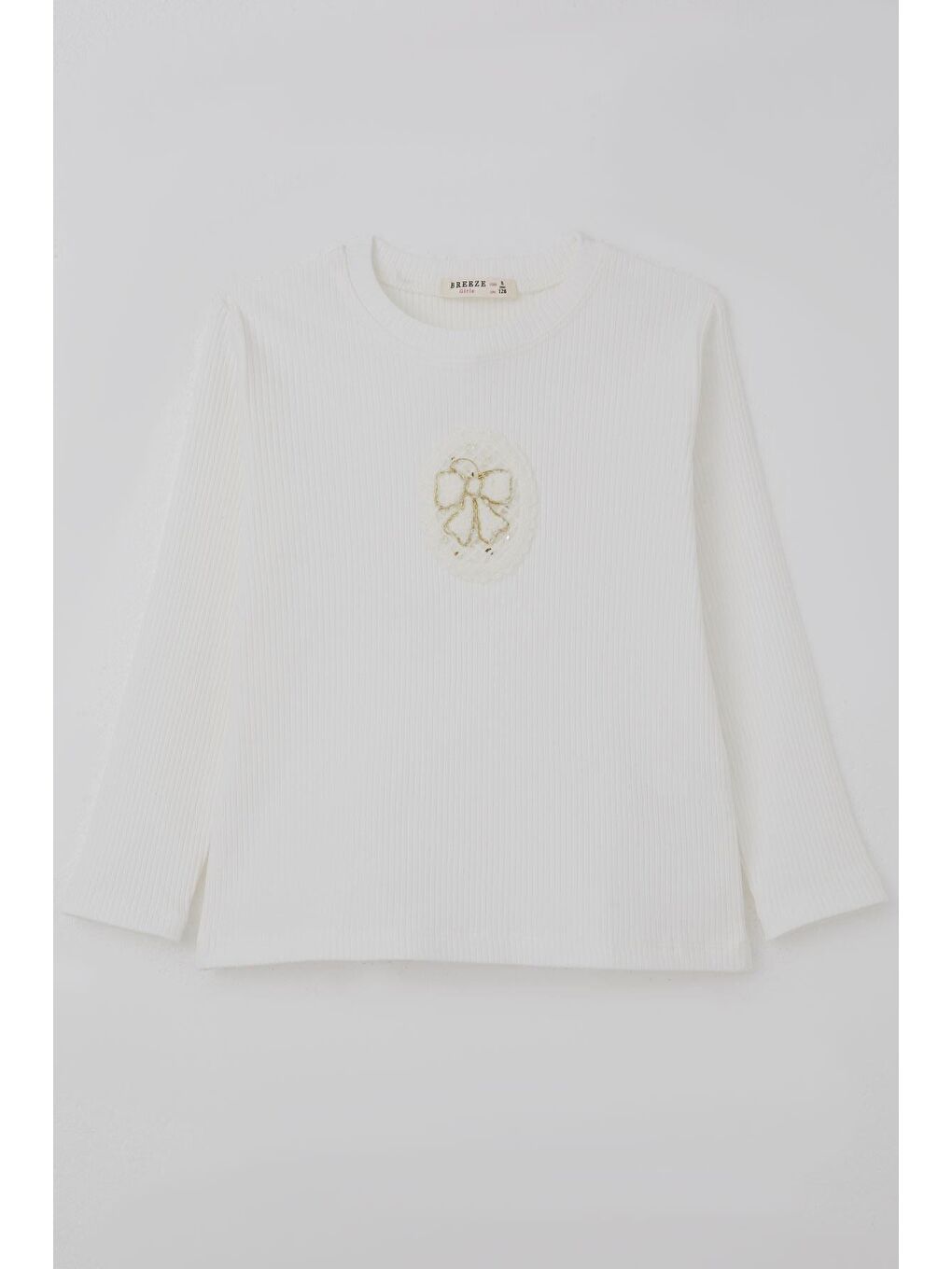 Kız Çocuk Uzun Kollu Tişört Vintage Dantel Fiyonk Aplikeli Beyaz (5-10 Yaş)