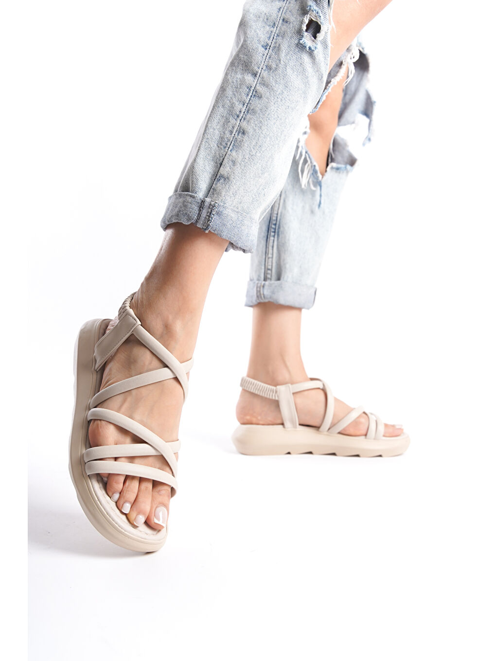 Bej D841 Günlük Ortopedik Kadın Sandalet-1