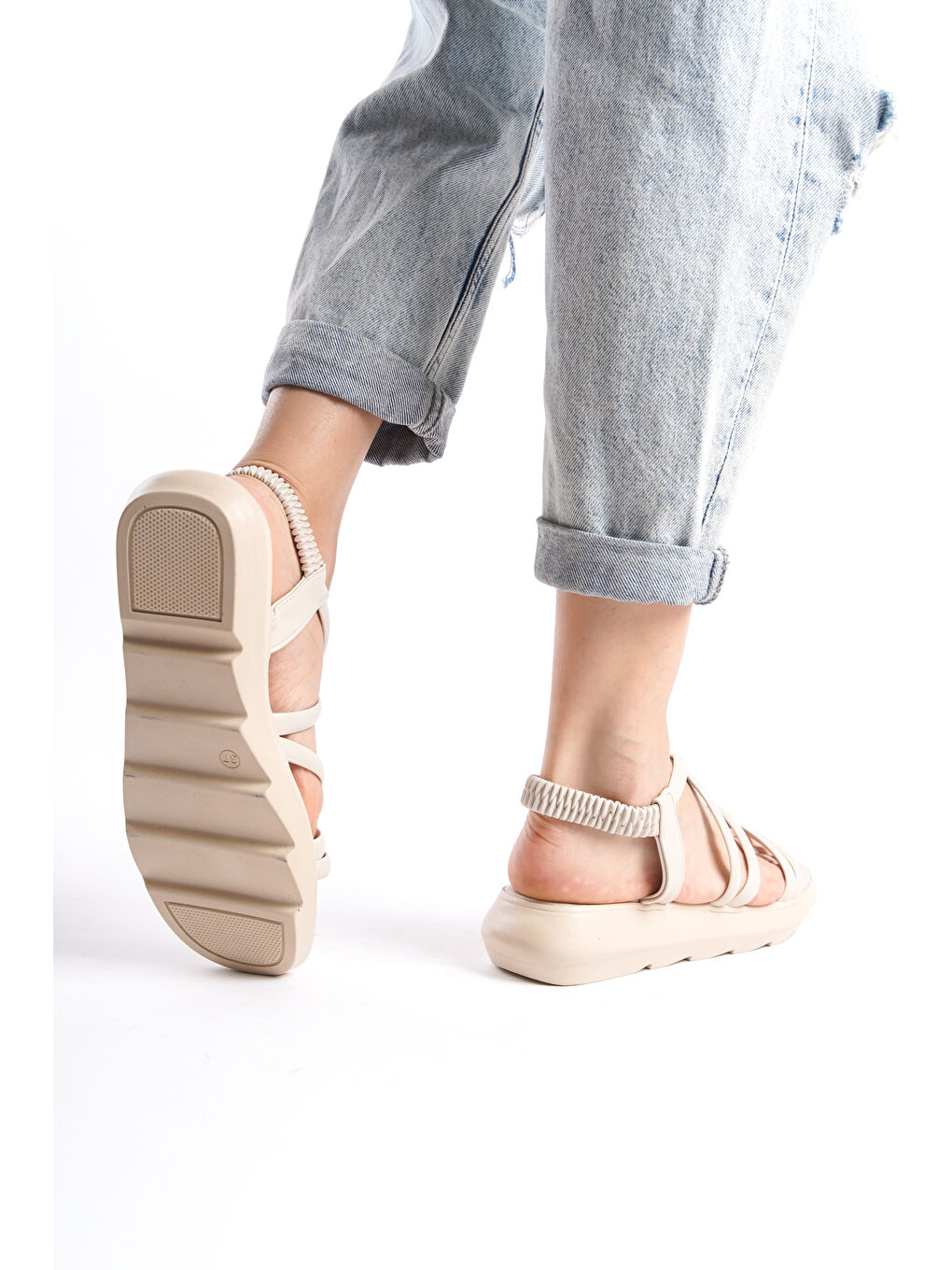 Bej D841 Günlük Ortopedik Kadın Sandalet-2