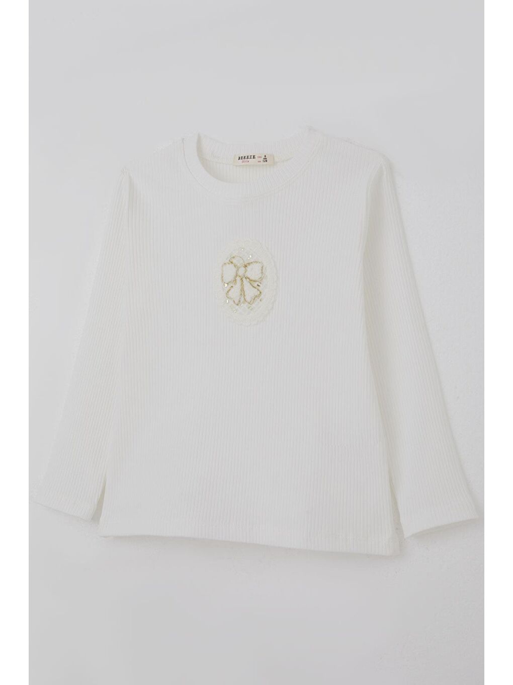 Kız Çocuk Uzun Kollu Tişört Vintage Dantel Fiyonk Aplikeli Beyaz (5-10 Yaş)-2