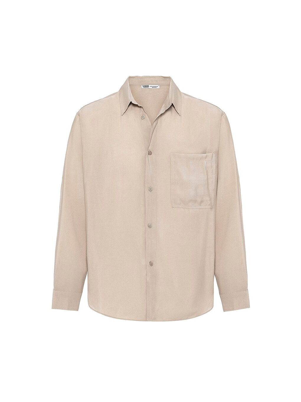Oversize Uzun Kollu Tek Cepli Modal Kumaş Gömlek Bej-1