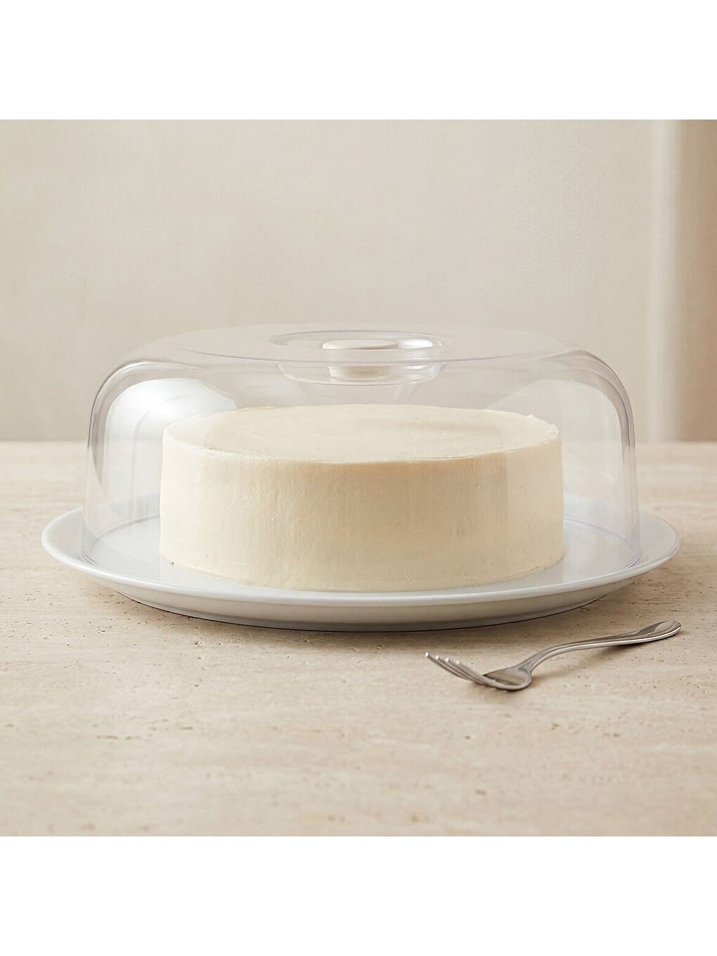 Ekru Porselen Tabaklı Fanuslu Kek Saklama Kabı 30 cm-4