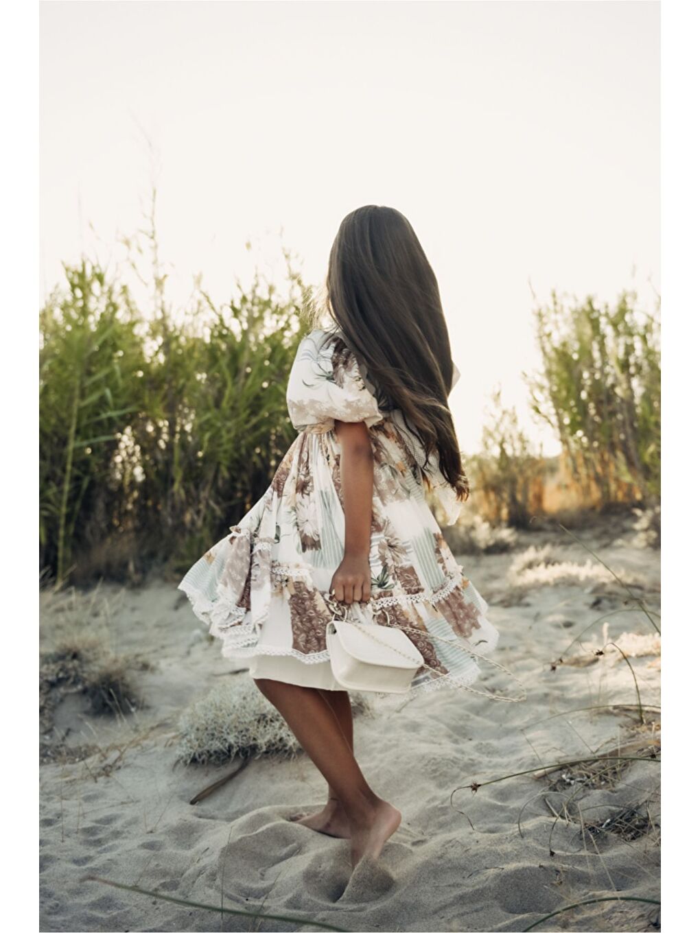 Kahverengi Özel Tasarım Kız Çocuk  Elbise Çantalı Kız Çocuk Elbisesi Doğum Günü Elbisesi Çocuk Abiye-5