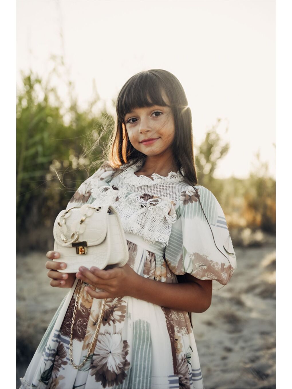 Kahverengi Özel Tasarım Kız Çocuk  Elbise Çantalı Kız Çocuk Elbisesi Doğum Günü Elbisesi Çocuk Abiye-6