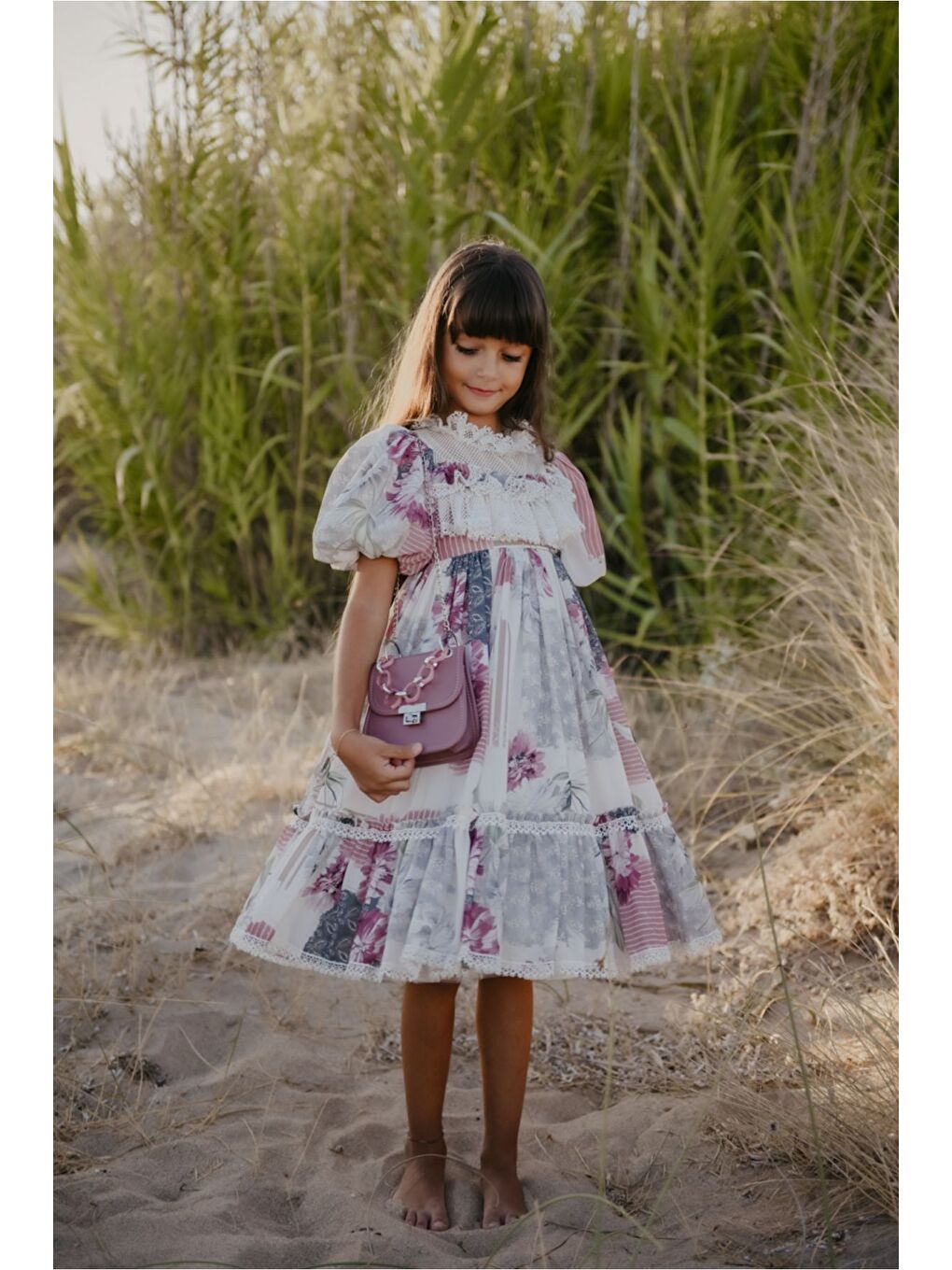 Pembe Özel Tasarım Kız Çocuk  Elbise Çantalı Kız Çocuk Elbisesi Doğum Günü Elbisesi Çocuk Abiye-2