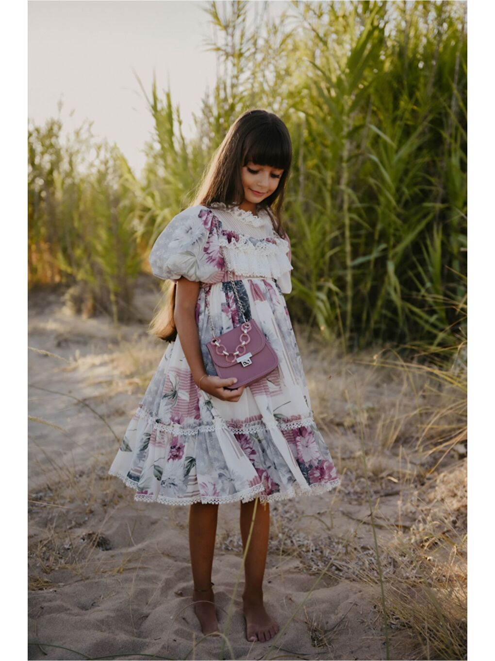 Pembe Özel Tasarım Kız Çocuk  Elbise Çantalı Kız Çocuk Elbisesi Doğum Günü Elbisesi Çocuk Abiye-6