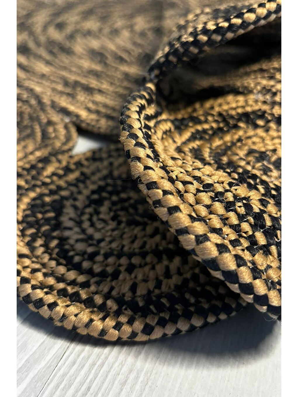 Bej Natural Jüt Halı El Dokuma Hasır Yolluk Bohem Jüt Kilim HMFJUT812 120 x 120 cm-4