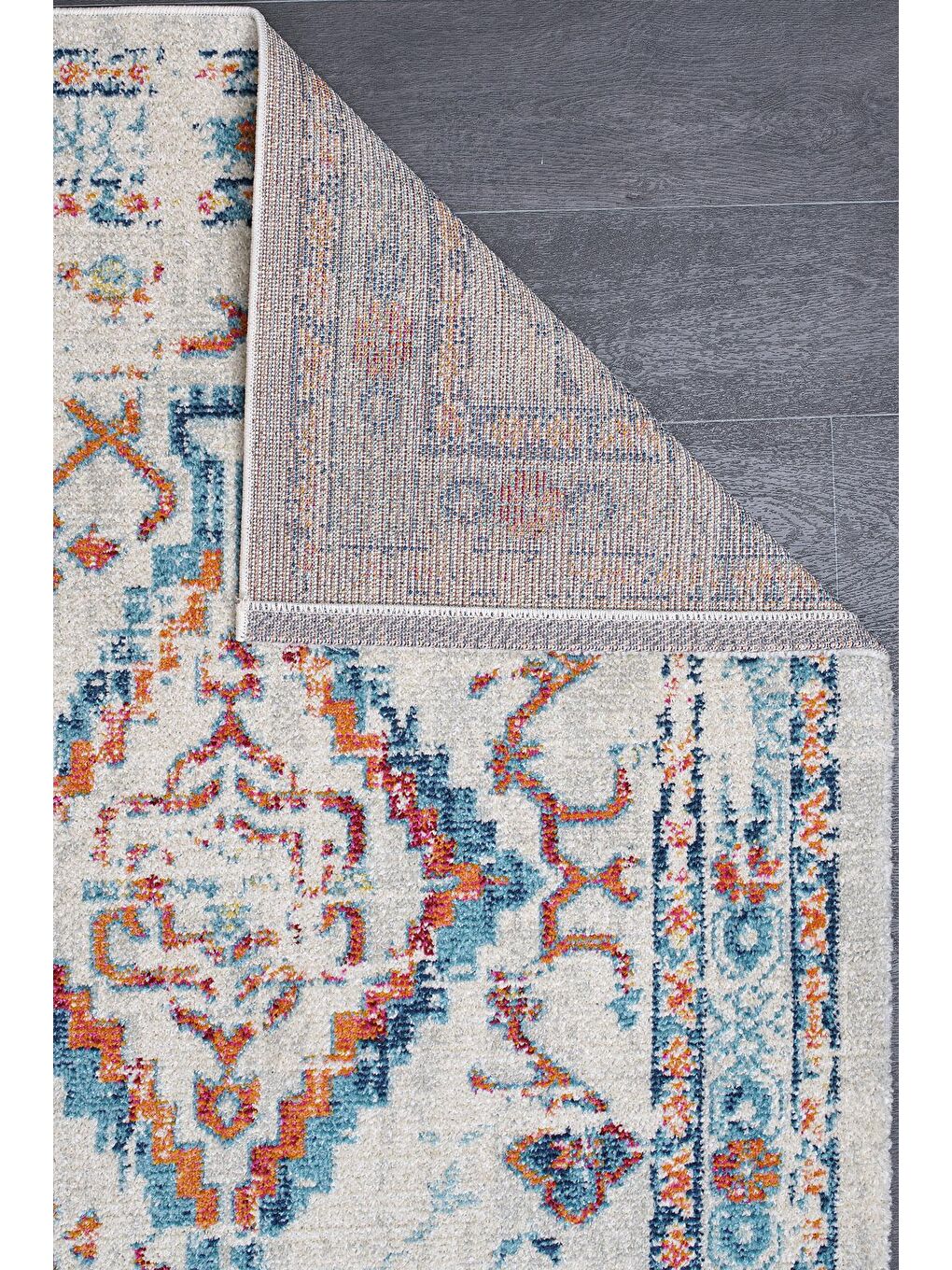 Vintage 7661 Beyaz Turkuaz Klasik Eskitme Dokuma Halı-200x290-1