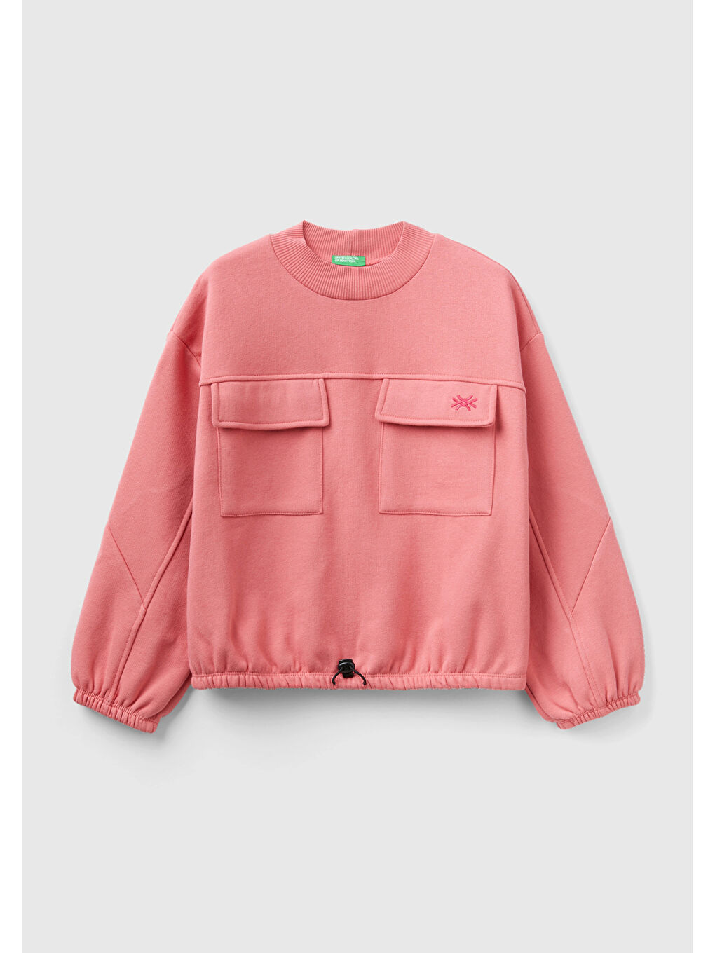 Kız Çocuk Fuşya Cep Detaylı Balon Kollu Sweatshirt