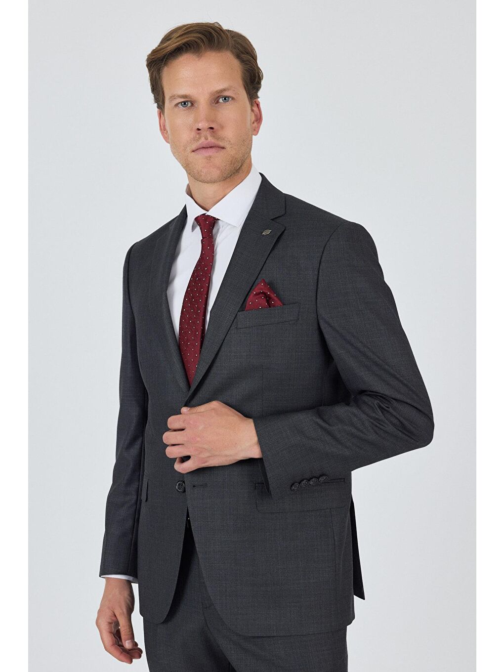 Gri Düz Filafil Mono Yaka Tam Astar 6 Drop Comfort Fit Takım Elbise 1001250170