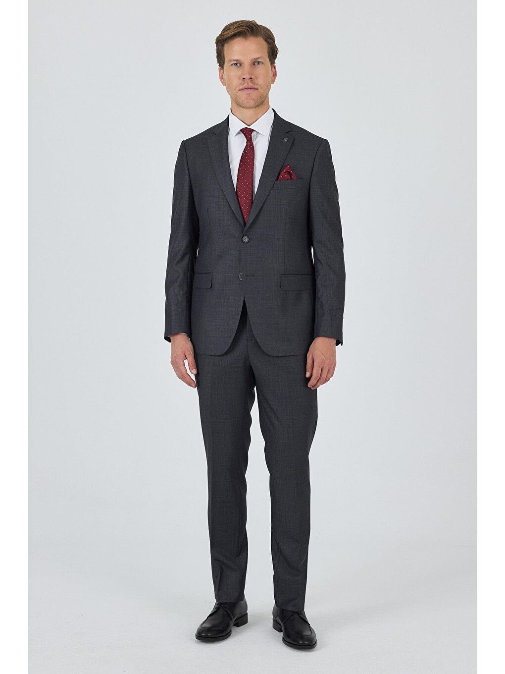 Gri Düz Filafil Mono Yaka Tam Astar 6 Drop Comfort Fit Takım Elbise 1001250170-1